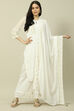 White Cotton Blend Woven Dupatta image number 0