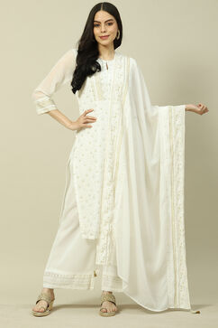 White Cotton Blend Woven Dupatta image number 0