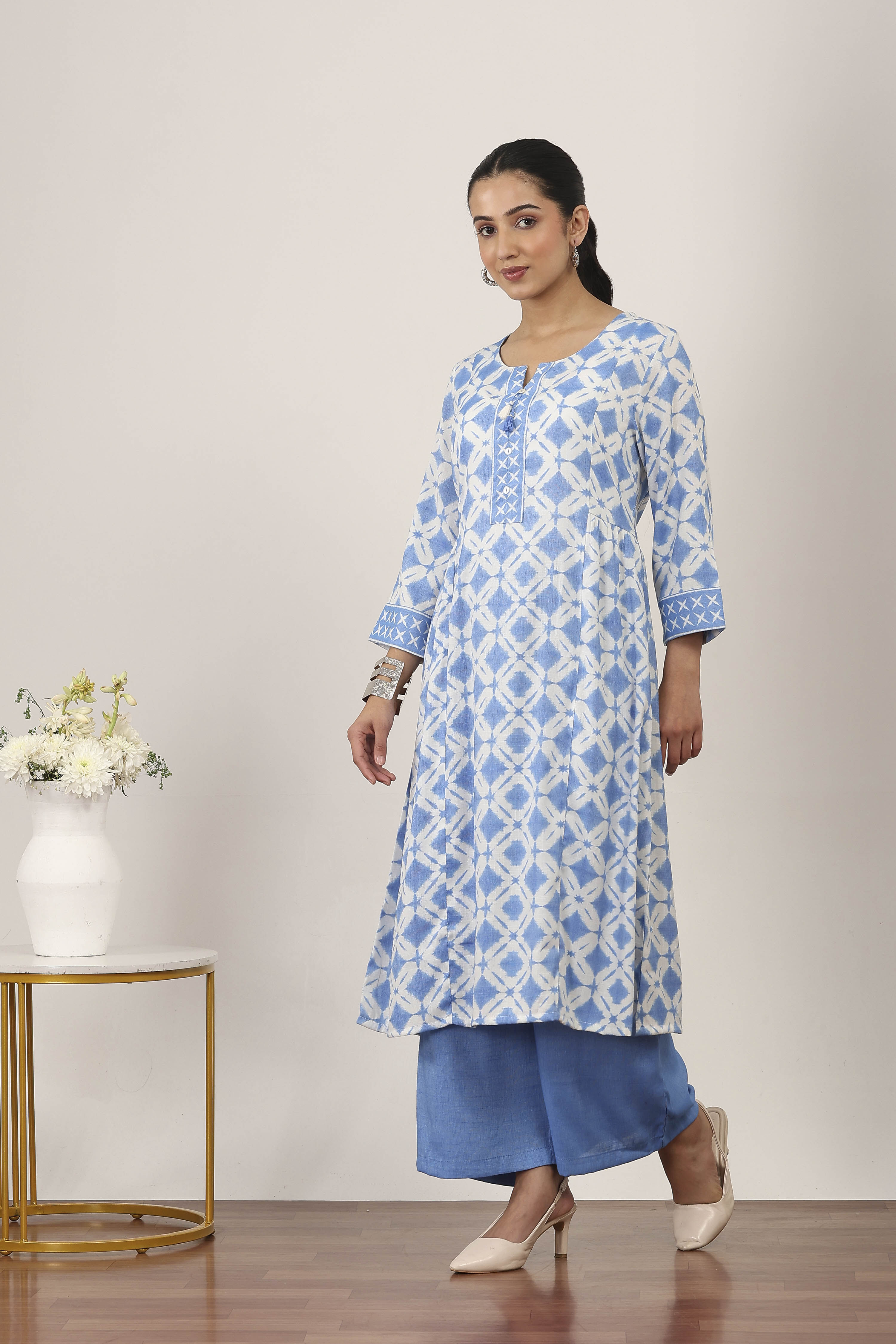 Blue Viscose Polyester Viscose Rayon Kurta Pants Set image number 3