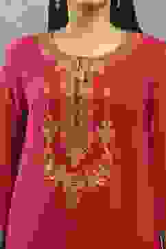 Pink Viscose Flared Kurta Pants Set image number 1