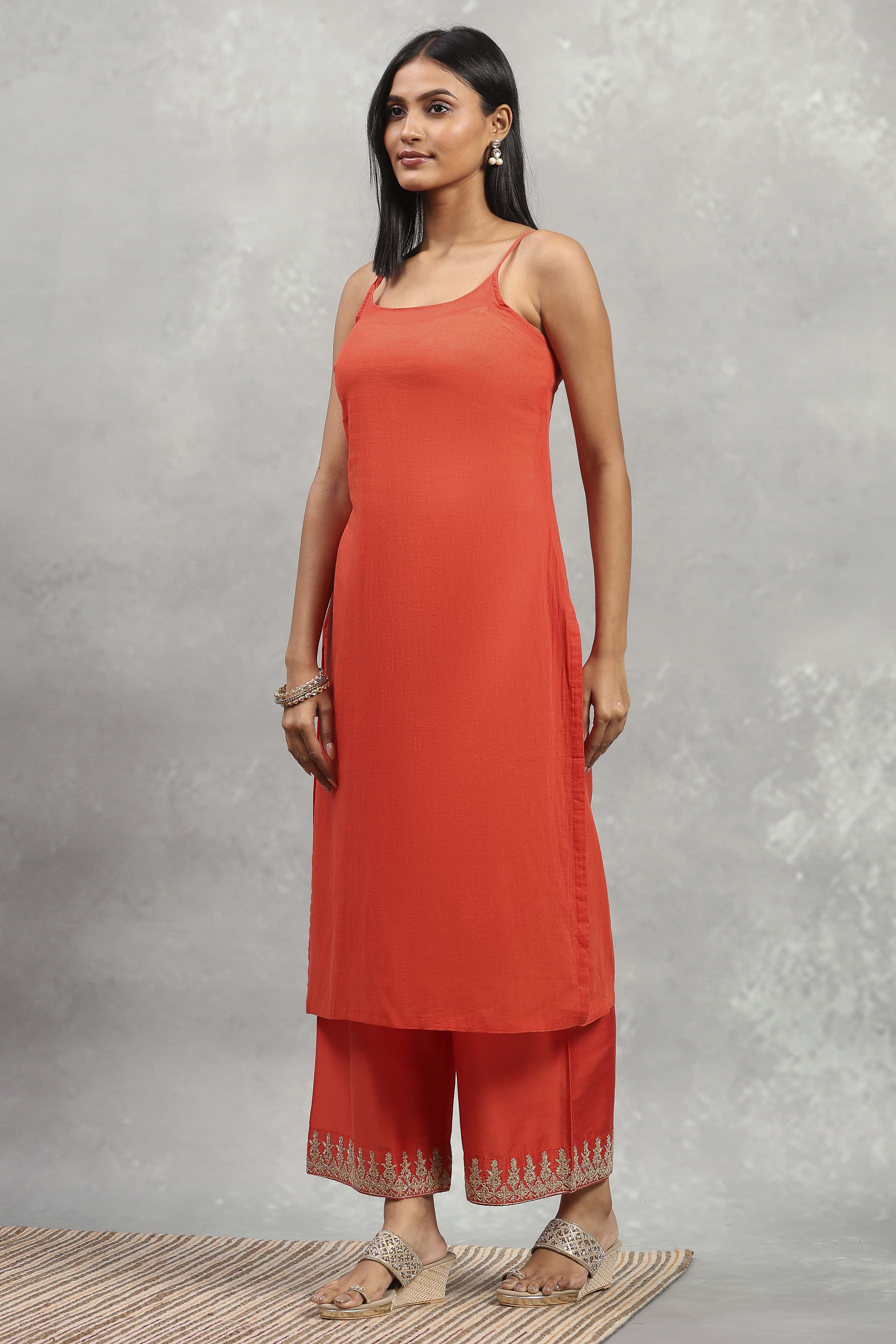 Orange Cotton Printed Kalidar Suit Set image number 7