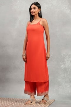 Orange Cotton Printed Kalidar Suit Set image number 7