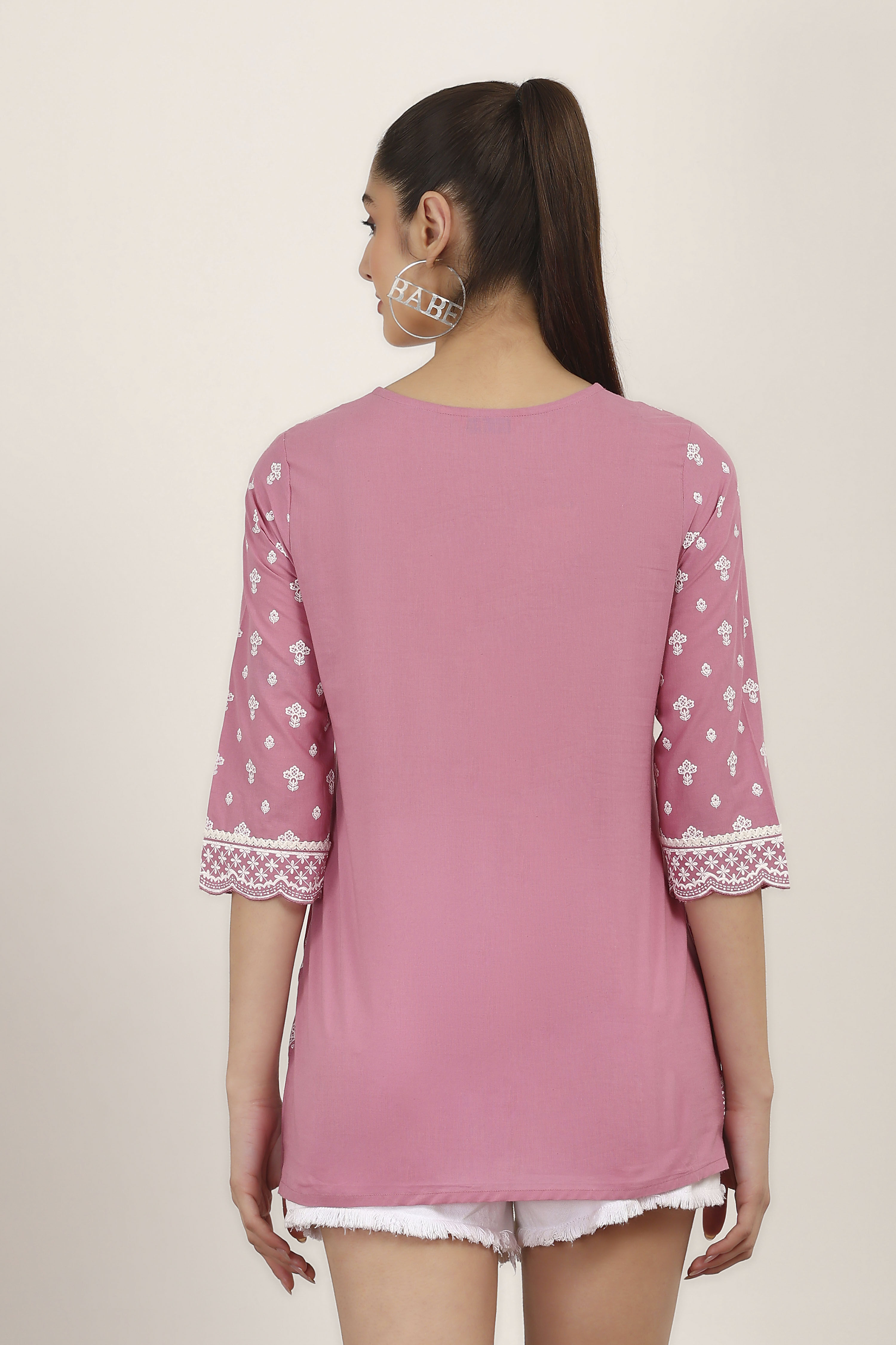 Pink Cotton Straight Tops image number 3