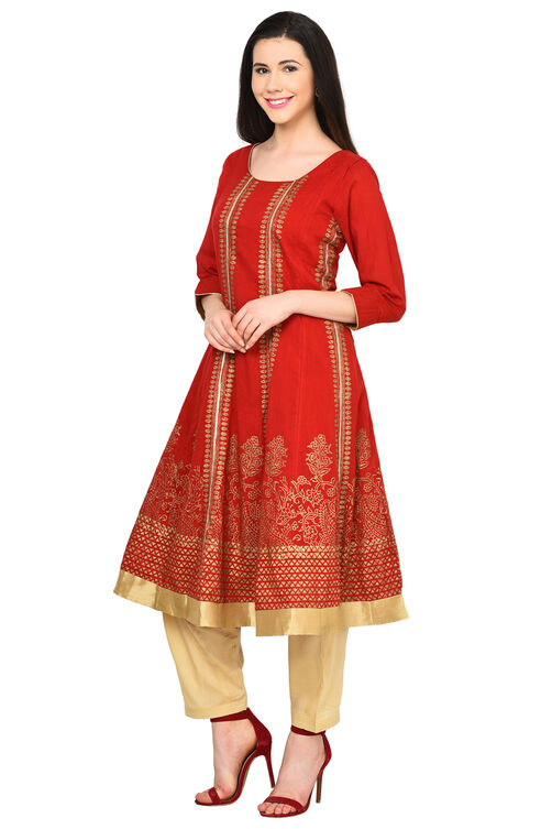 Maroon Kalidar Viscose Kurta image number 2
