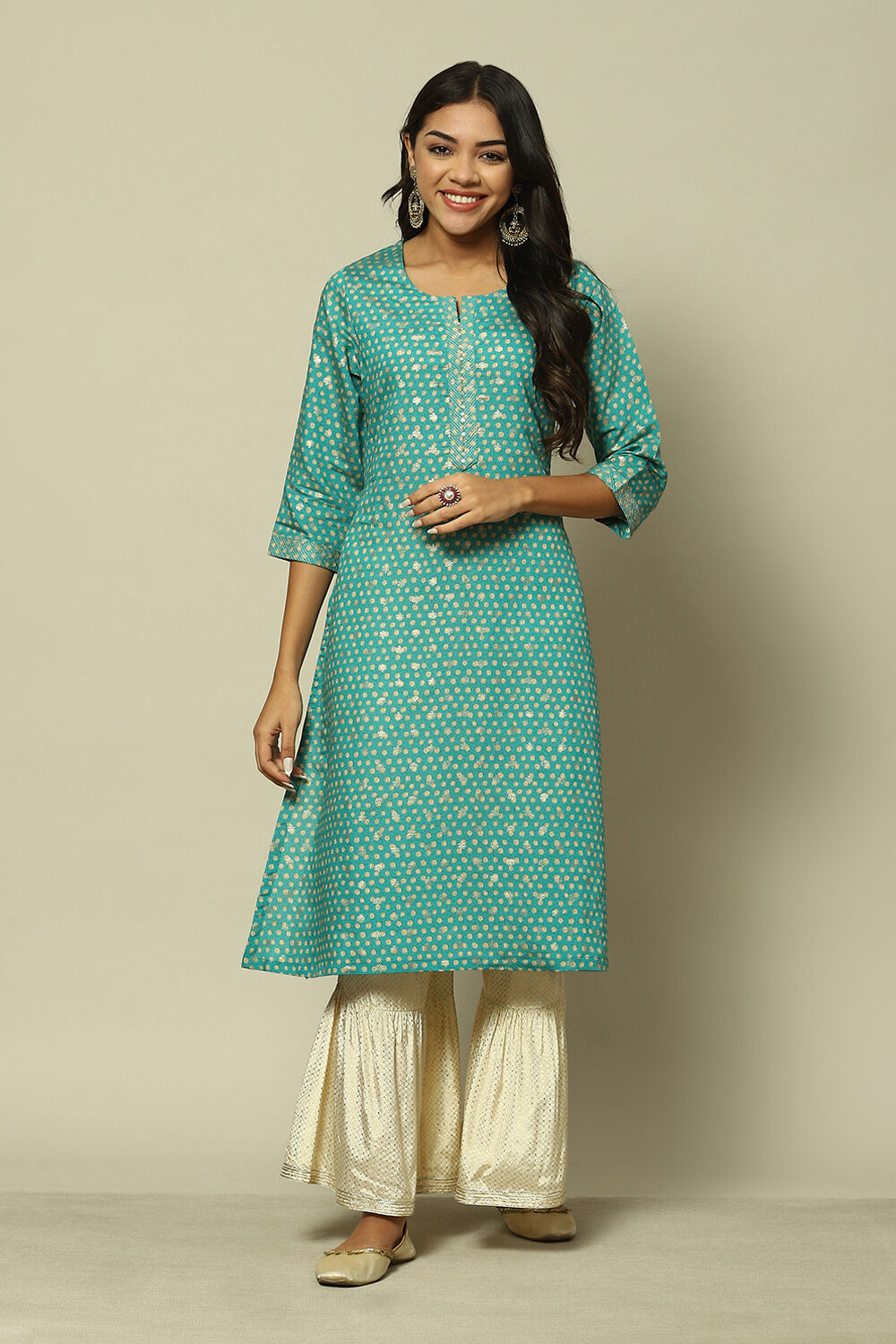 Yellow LIVA Straight Printed Kurta image number 5