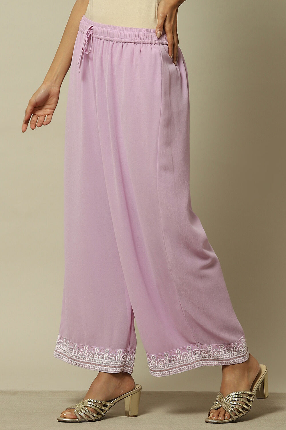 Blue Poly Georgette Solid Straight Fit Palazzo image number 2