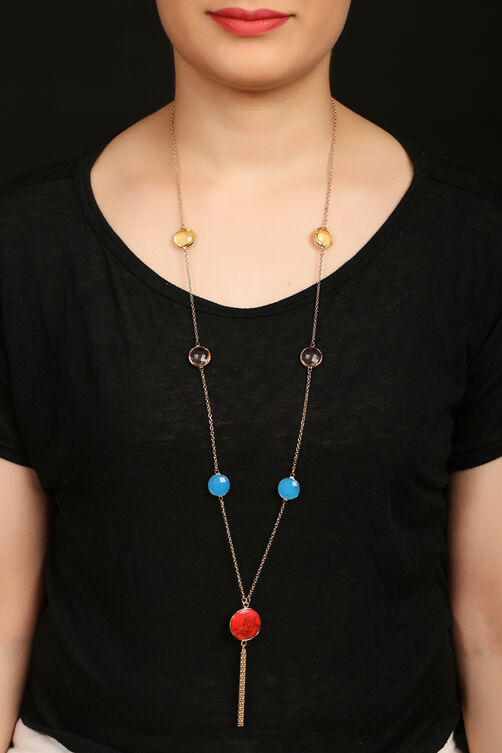 Multicolor Glass Faceted Beads With Tassel Necklace image number 0