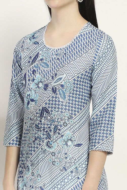 Indigo Cotton Straight Kurta image number 1