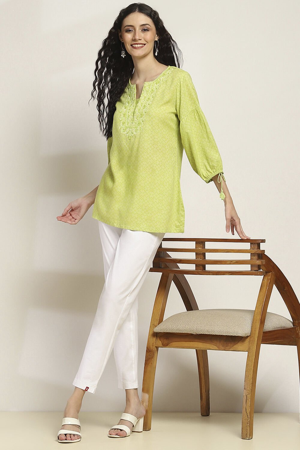 Lime Green Viscose Rayon Straight Kurti image number 0