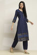 Indigo Viscose Rayon Printed Straight Kurta Pants Set image number 5