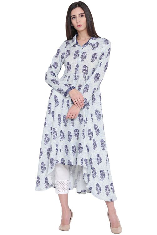 Indigo Rayon Asymmetric Kurta image number 0