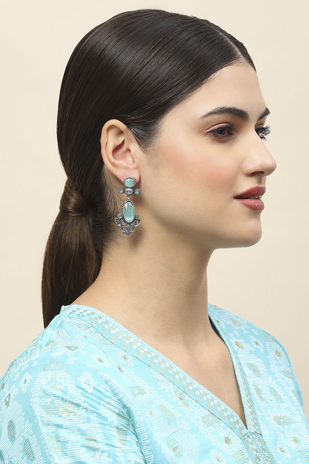 Apple Green Oxidised Alloy Earrings image number 3