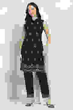 Black Printed Straight Co-ord Set image number 0