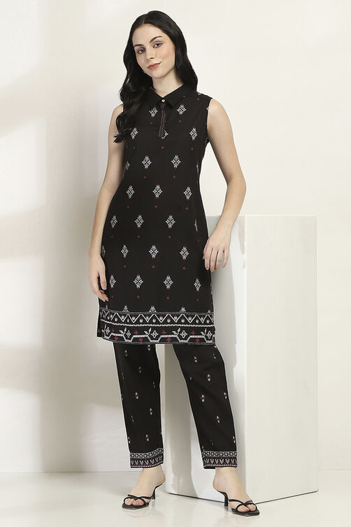 Black Viscose Blend Straight SET image number 0