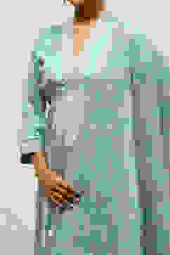 Dusty Blue Viscose Shantoon Kalidar Embroidered Kurta Palazzo Suit Set image number 6