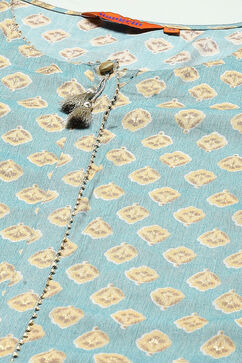 Blue Cotton Blend Straight Printed Kurta Palazzo Suit Set image number 1