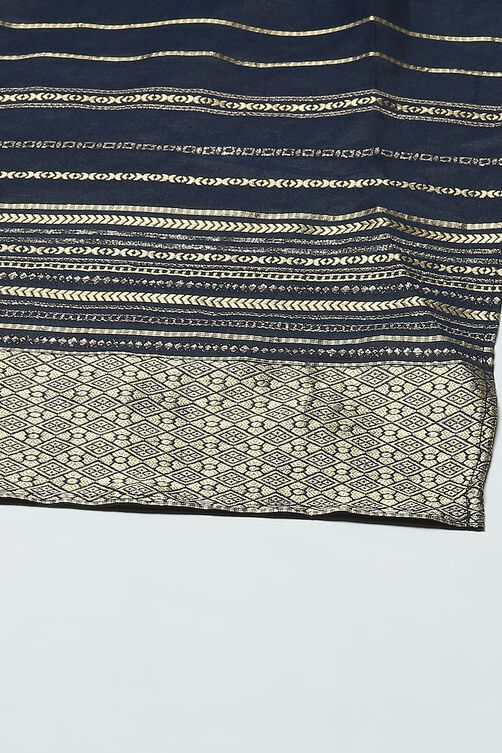 Navy Blue Art Silk Straight Suit Set image number 3