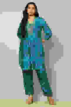 Green Printed Straight Kurta Set image number 0