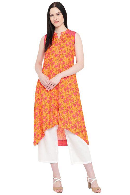 Orange Viscose Flared Kurta image number 0