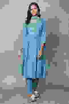 Green Rayon Kalidar Suit Sets image number 6