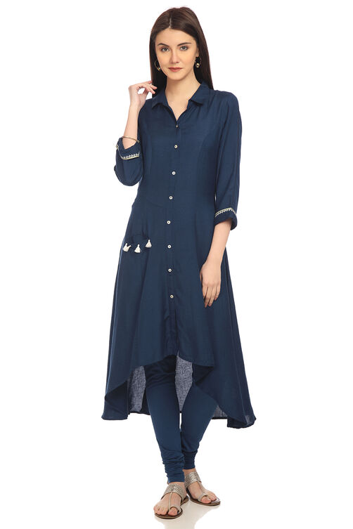 Indigo Asymmetric Viscose Kurta image number 0