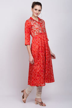 Orange Art Silk Kalidar Dress image number 3