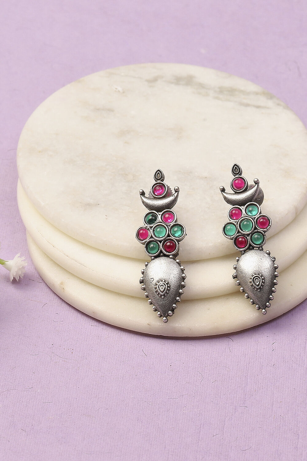 Antique Rose Oxidised Alloy Earrings image number 0