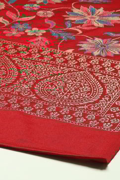 Red Poly Viscose Straight Yarndyed Kurta Palazzo Suit Set image number 3