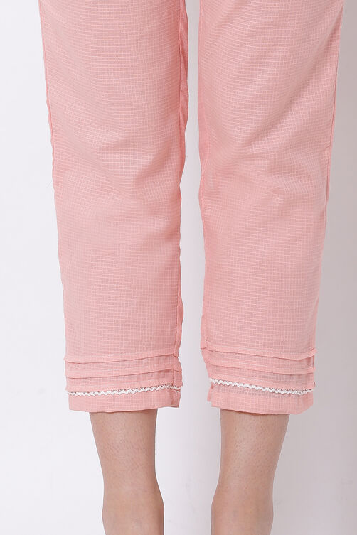 Peach Cotton Slim Straight Pants image number 1