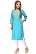Turquoise Straight Cotton Kurta image number 1