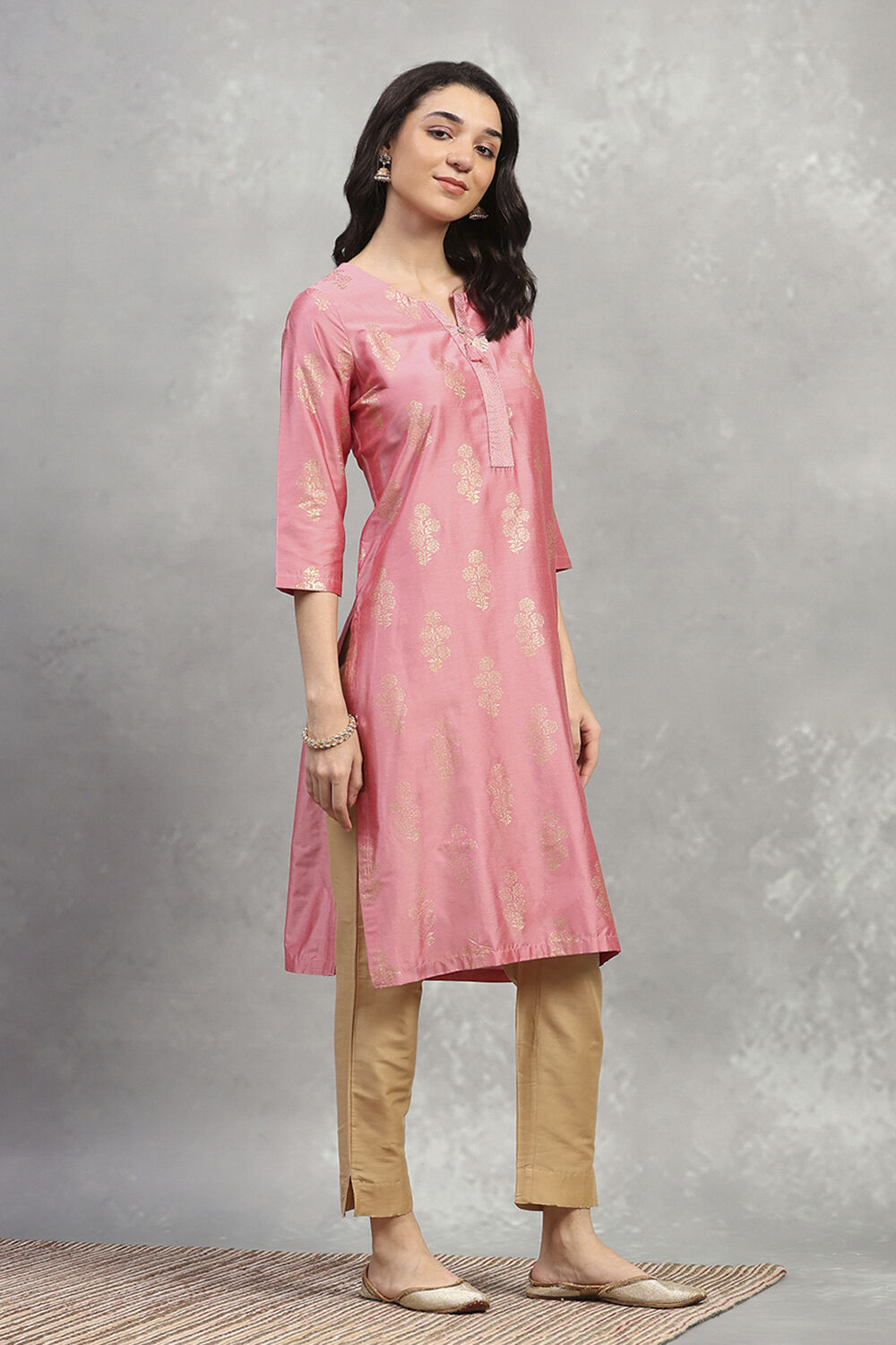 Pink Printed Straight Kurta image number 4