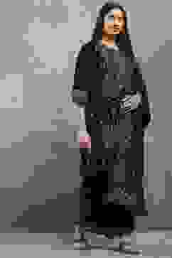 Black Polyester Printed Straight Suit Set image number 5