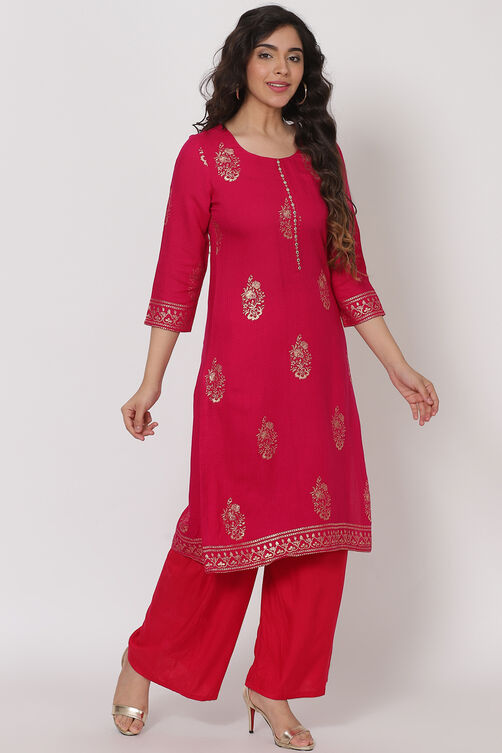 Pink Viscose Rayon Kurta image number 2