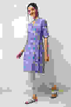 Purple Printed Straight Kurta image number 2