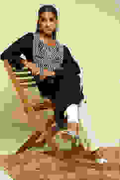 Black Acrylic Straight Kurta image number 7