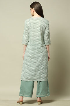 Jade Green Cotton Blend Kurta & Palazzo Suit Set image number 5