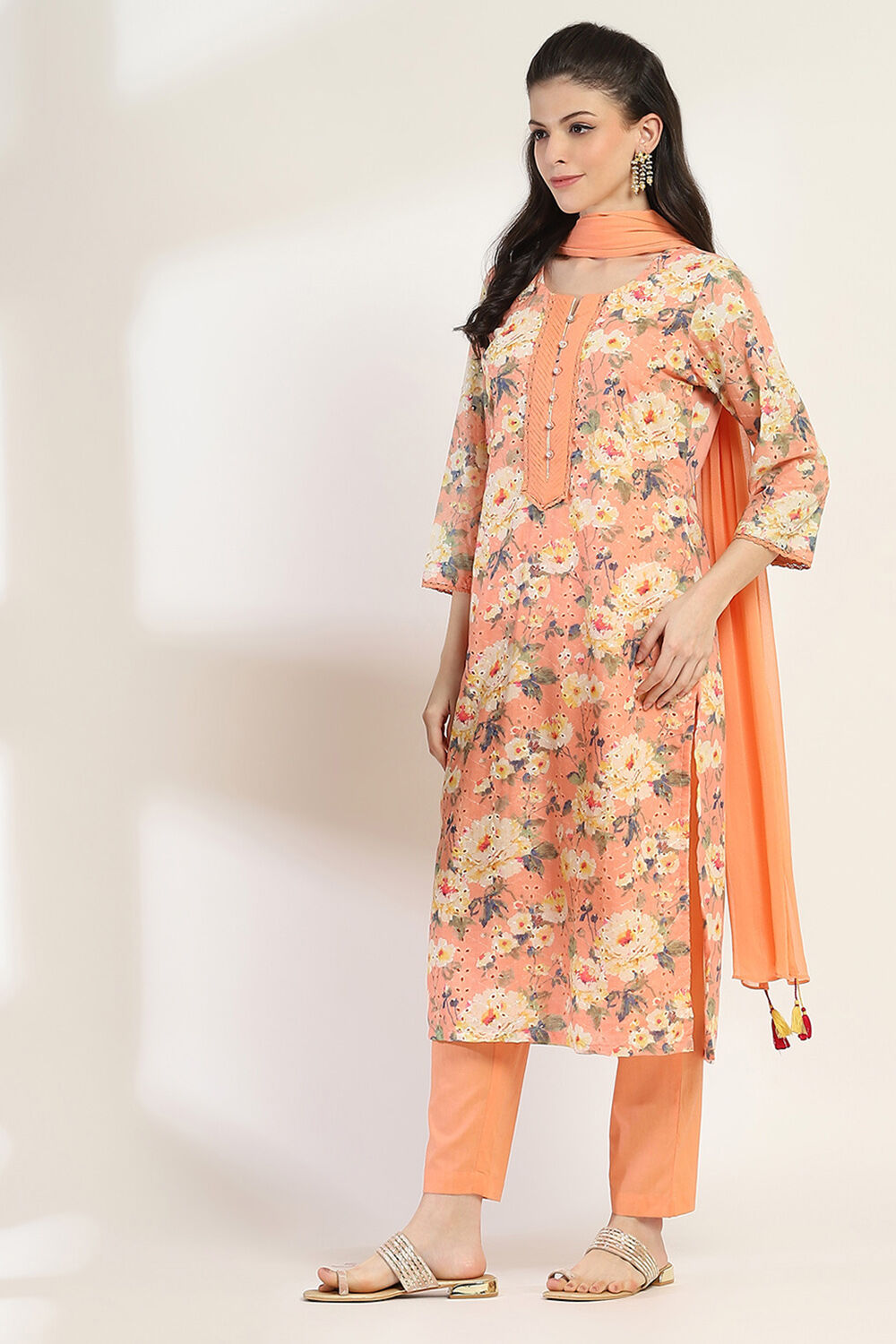 Peach Cotton Blend Straight Set image number 3