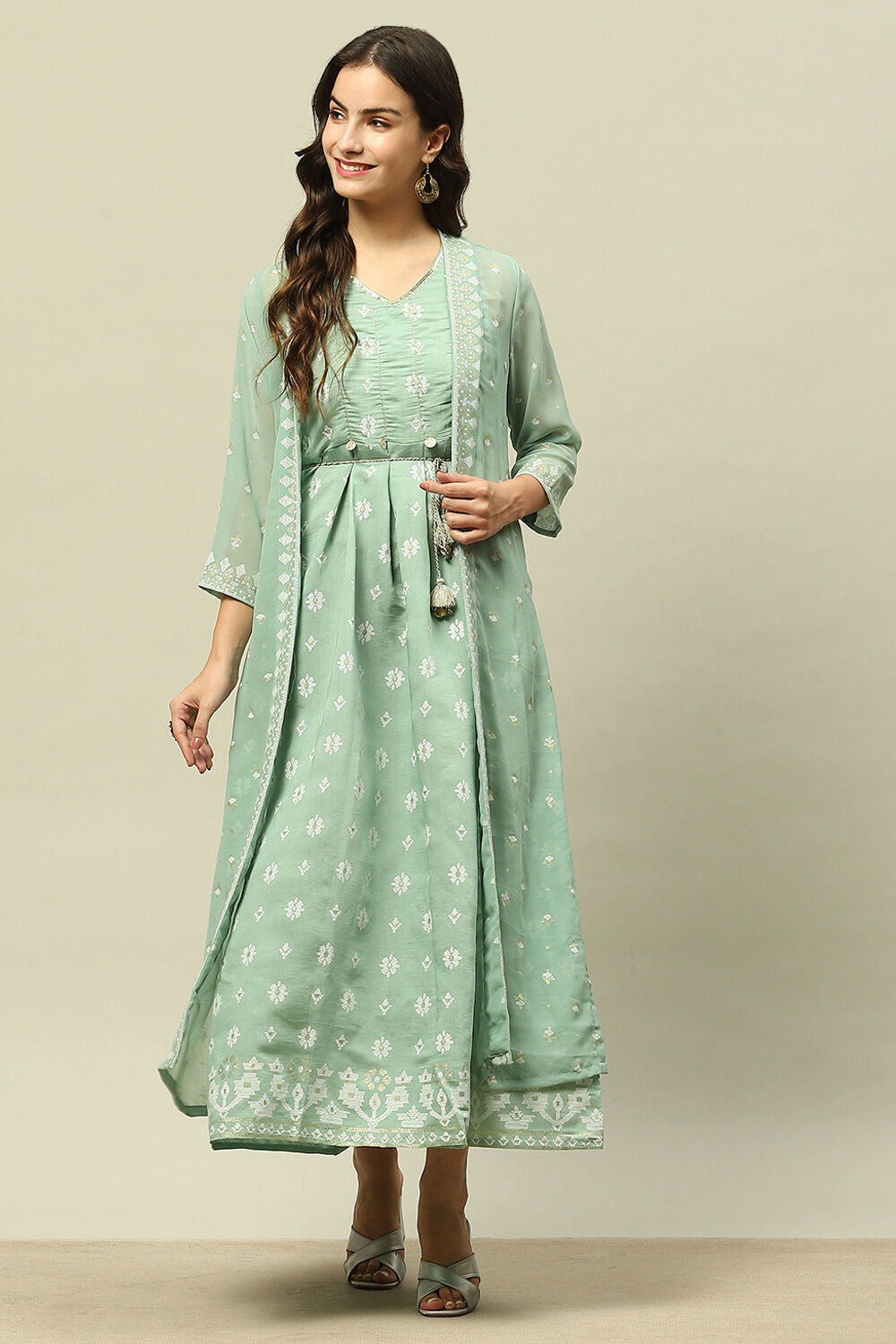 Green Viscose Blend Printed Dress image number 5