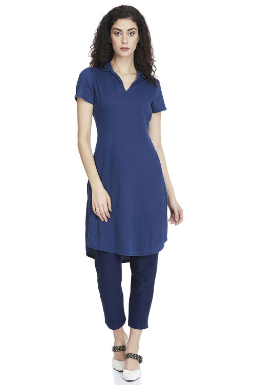 Indigo Straight Cotton Kurta image number 0