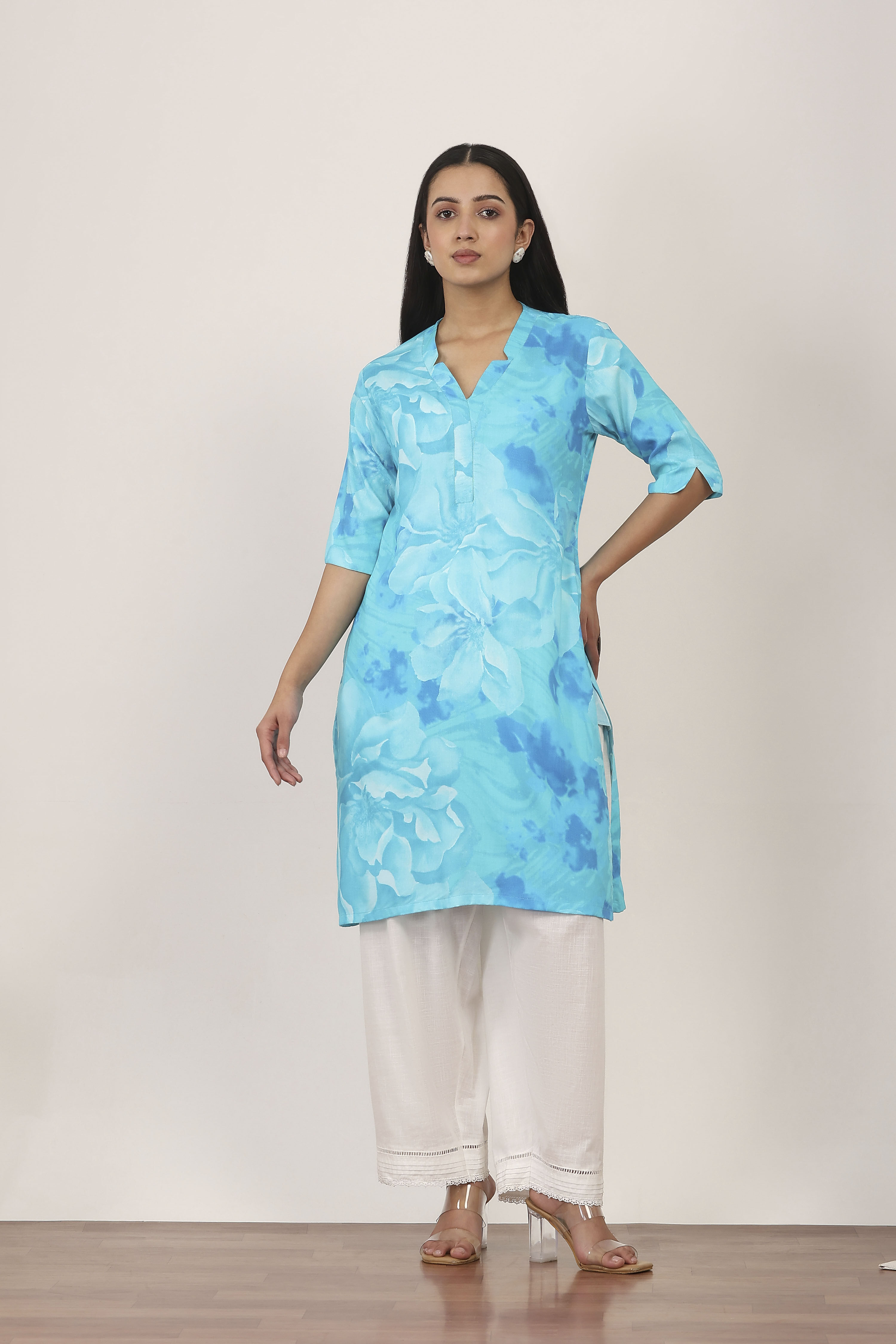 Blue Rayon Straight Kurtas image number 5