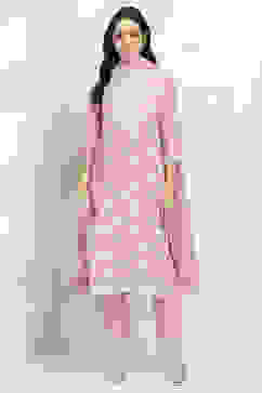 Lilac Cotton Embroidered Straight Suit Set image number 6