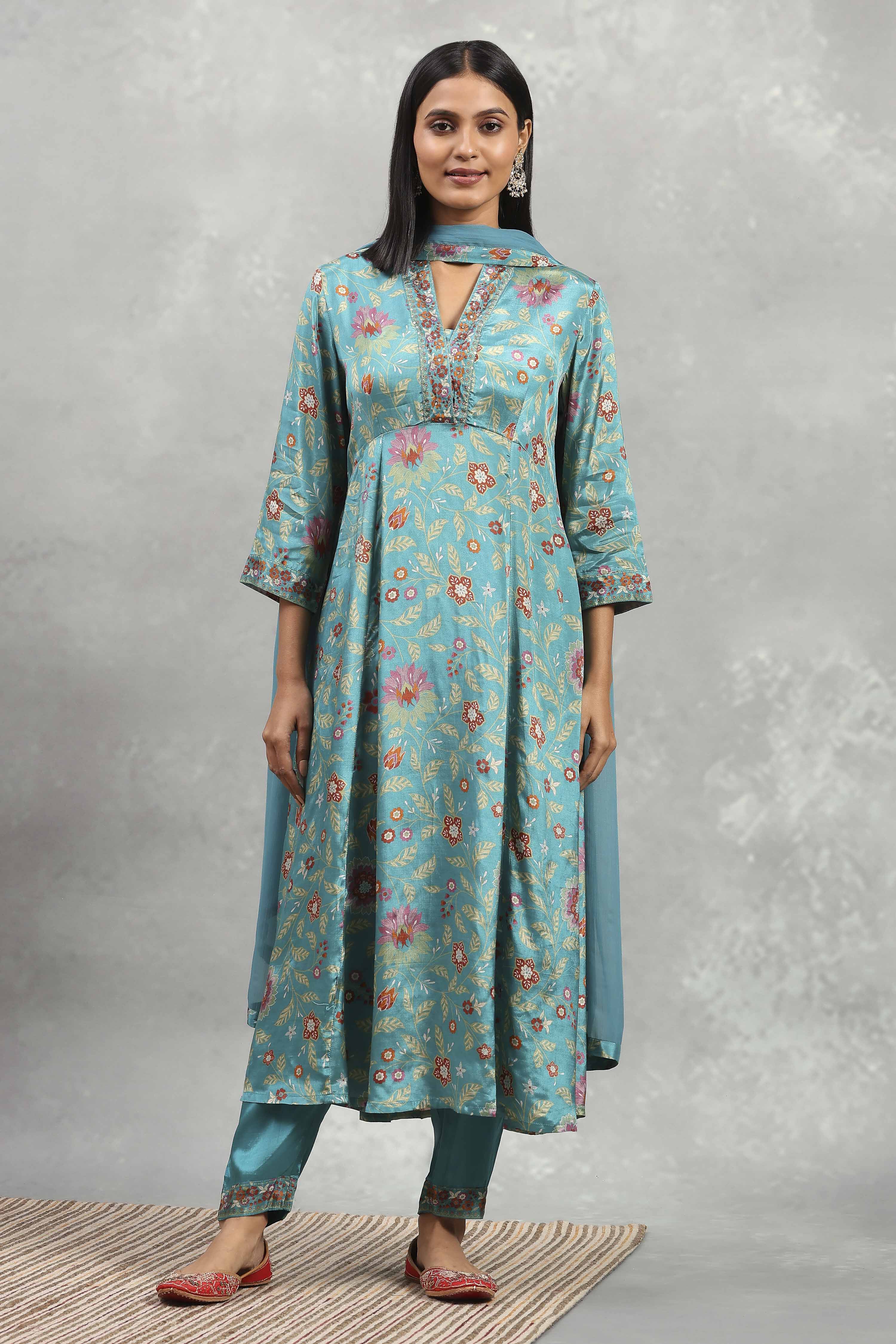 Red Viscose Rayon Printed Kalidar Suit Set image number 6