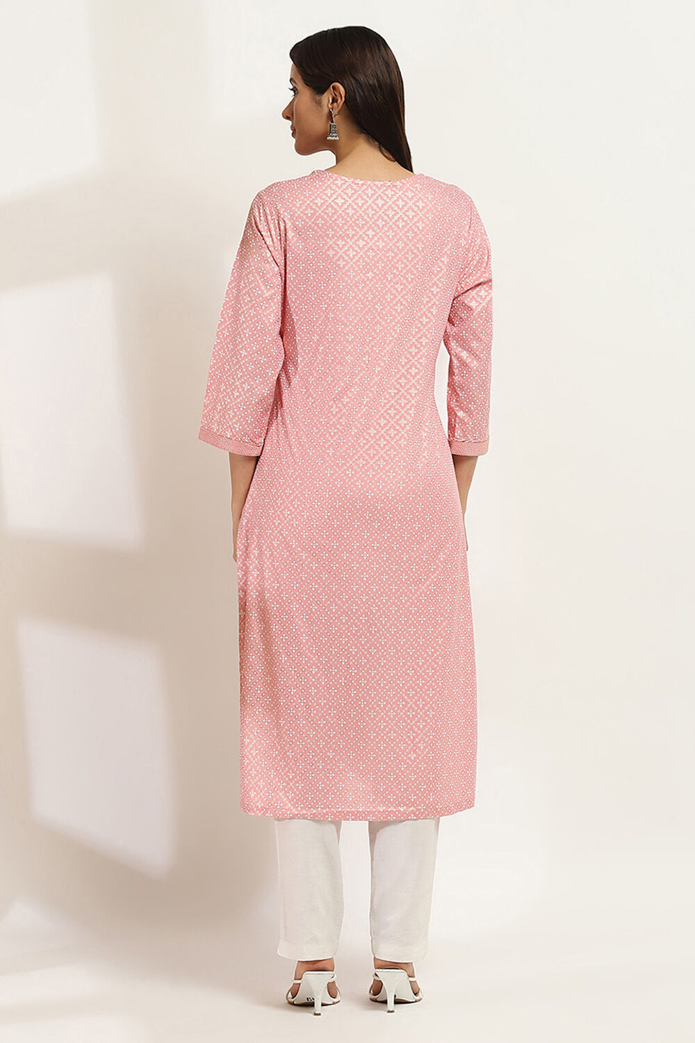 Peach-Colored Printed Straight Kurta image number 3