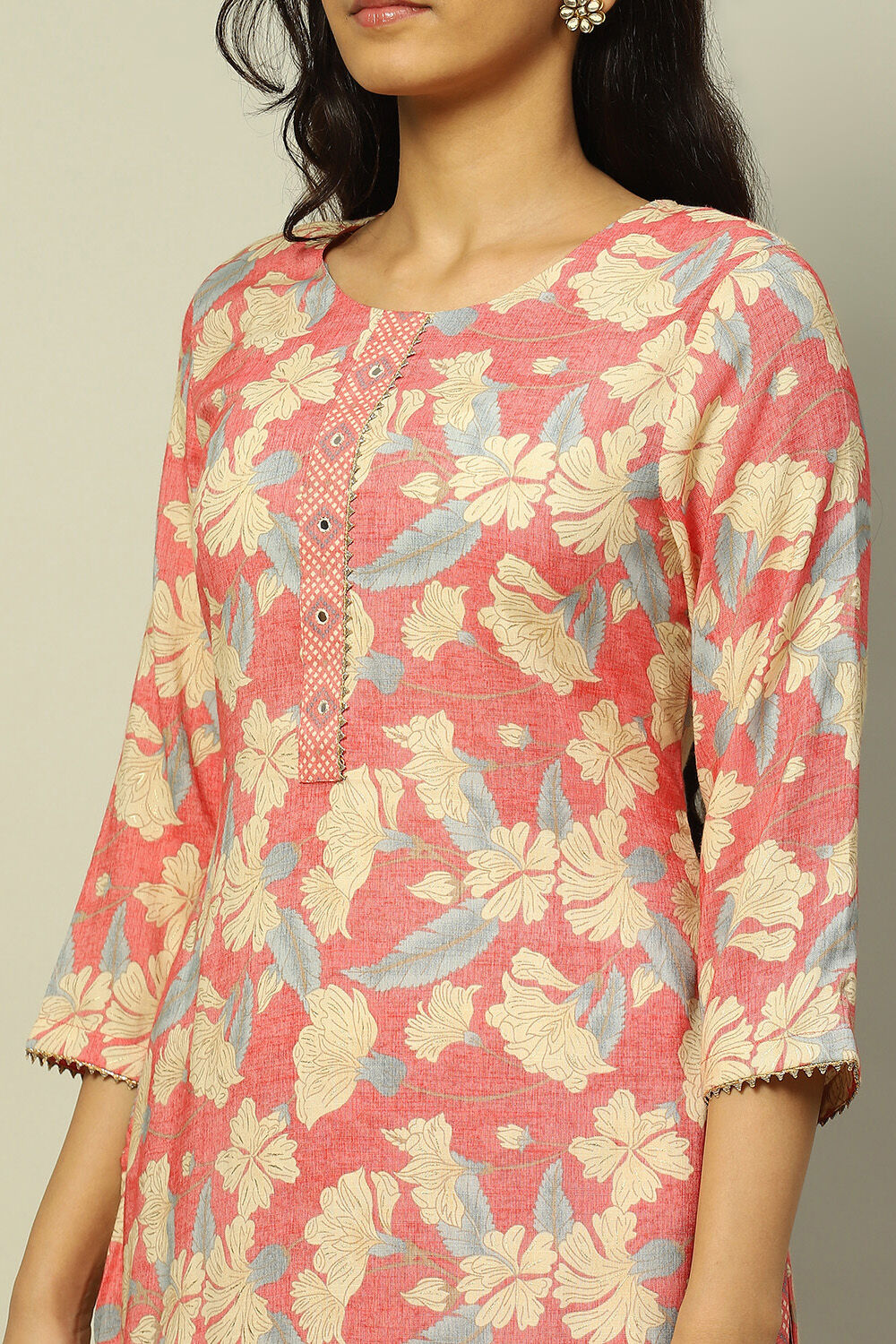 Coral Floral Printed Straight Kurta Palazzo Set image number 1