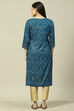 Teal Blue Viscose Straight Kurta image number 4