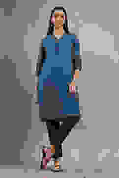 Teal Solid Straight Kurta image number 5