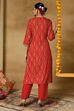 Red Viscose Rayon Straight Printed Suit Set image number 5
