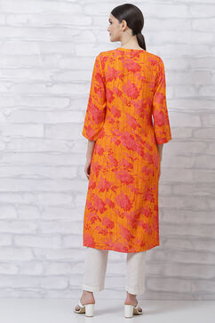 Orange LIVA Straight Kurta image number 4