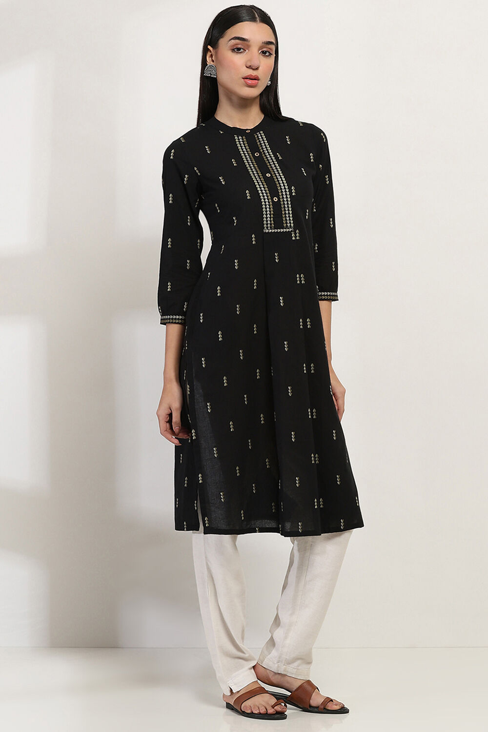 Black Cotton Printed Straight Kurta image number 4