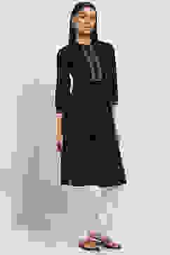 Black Cotton Printed Straight Kurta image number 4